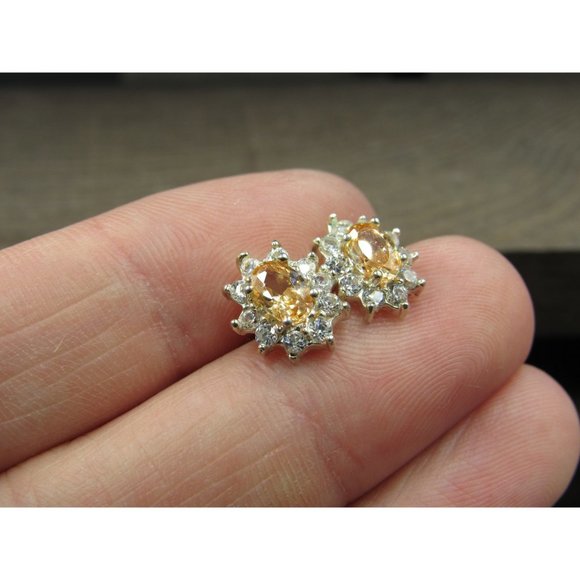 Sterling Silver Cute Halo Design CZ Gemstone Small Stud Earrings - Picture 2 of 6